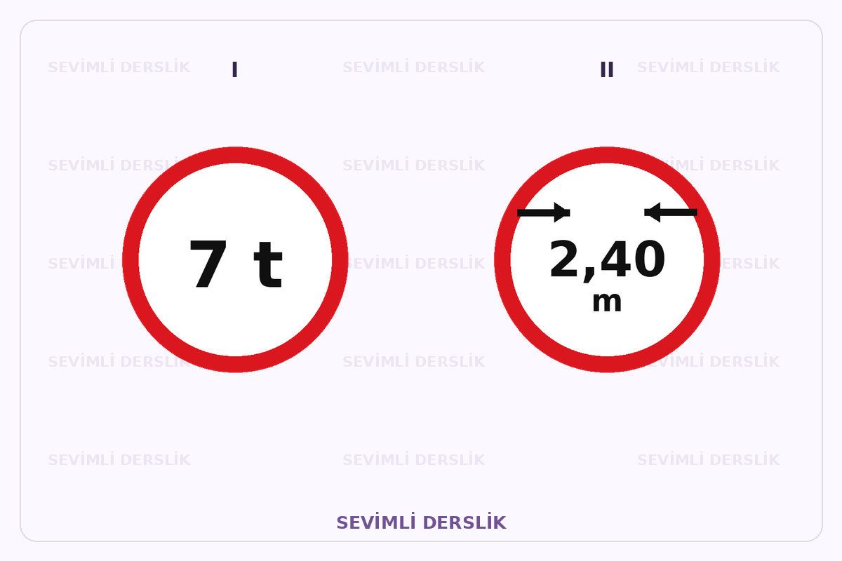 Sevimli Derslik filigranlı trafik işareti görseli. I ve II işaretleri yan yana gösterilmiştir.
