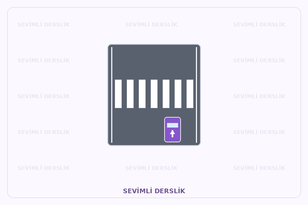 Sevimli Derslik filigranlı ışık veya yol işaretlemesi diyagramı. Tek işaret ve varsa araç bilgisi gösterilmiştir.