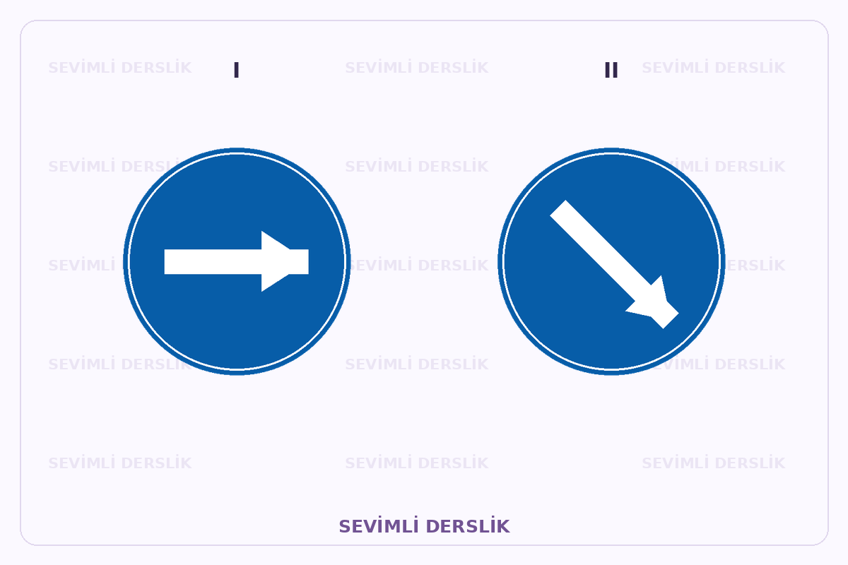 Sevimli Derslik filigranlı trafik işareti görseli. I ve II işaretleri yan yana gösterilmiştir.