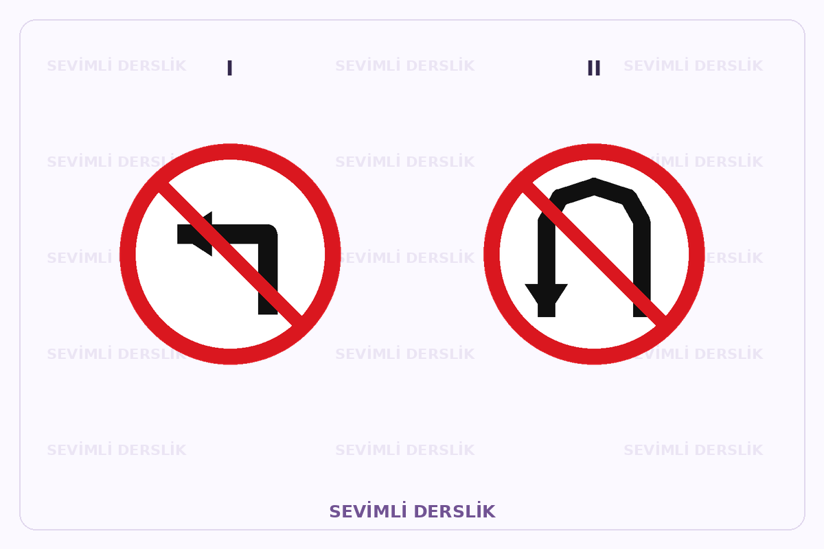 Sevimli Derslik filigranlı trafik işareti görseli. I ve II işaretleri yan yana gösterilmiştir.