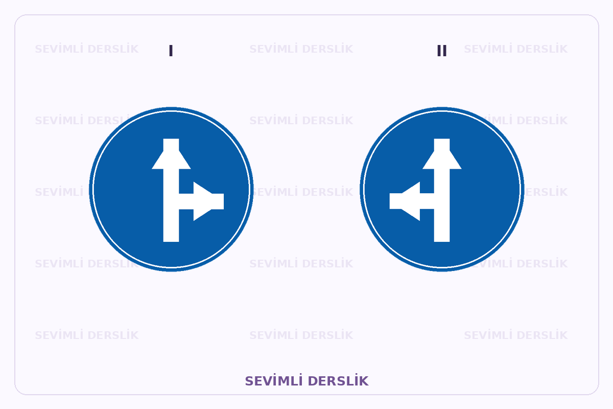 Sevimli Derslik filigranlı trafik işareti görseli. I ve II işaretleri yan yana gösterilmiştir.