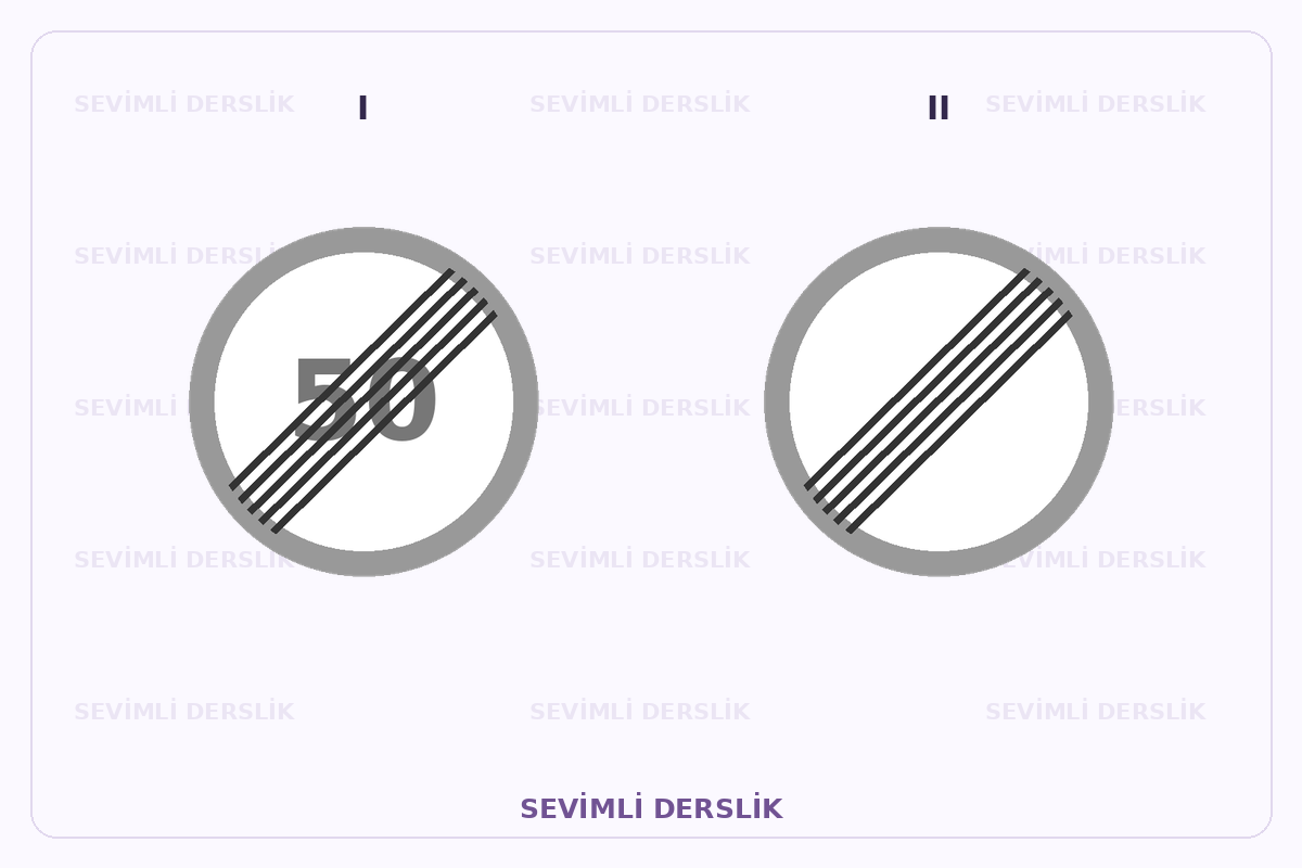 Sevimli Derslik filigranlı trafik işareti görseli. I ve II işaretleri yan yana gösterilmiştir.
