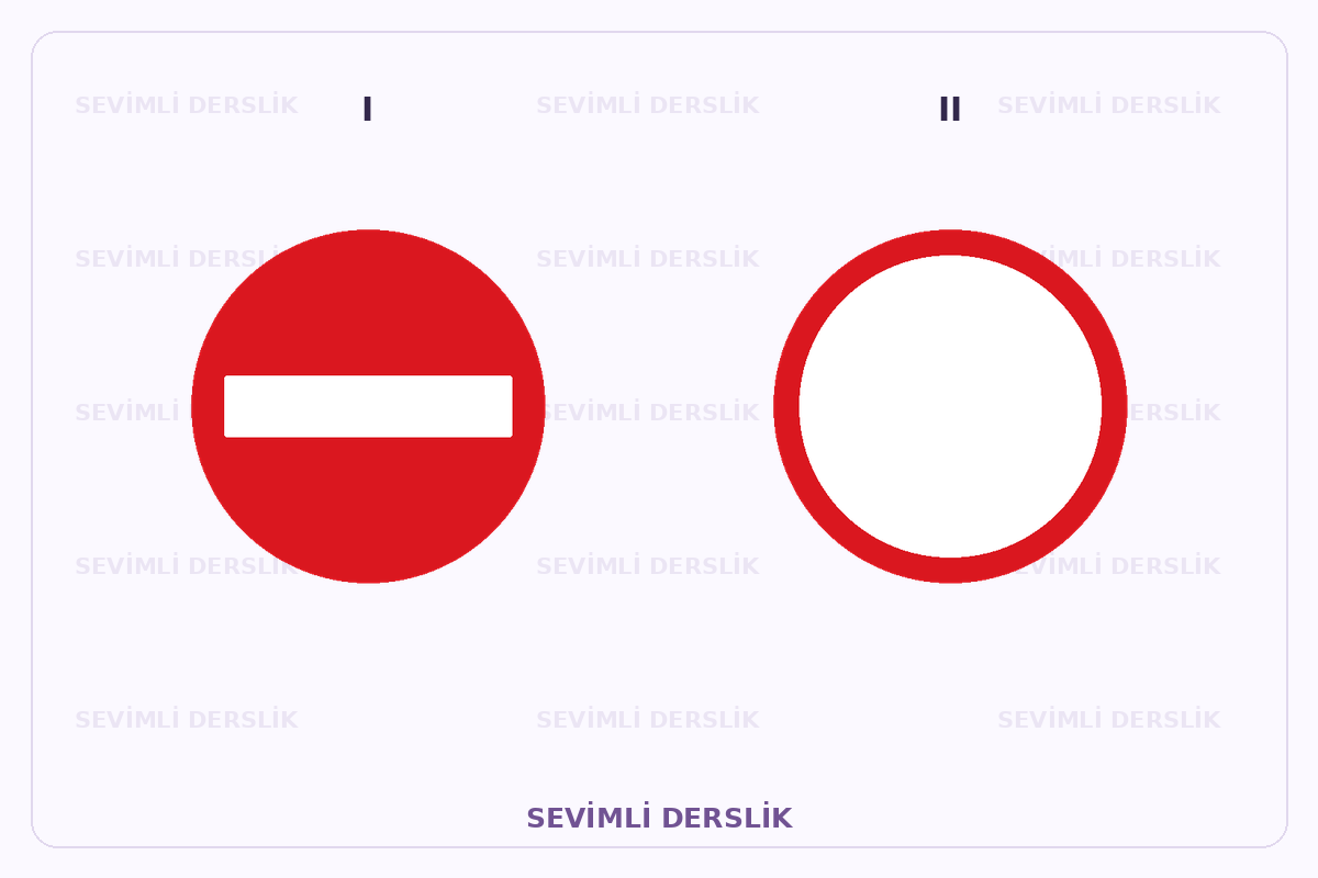 Sevimli Derslik filigranlı trafik işareti görseli. I ve II işaretleri yan yana gösterilmiştir.