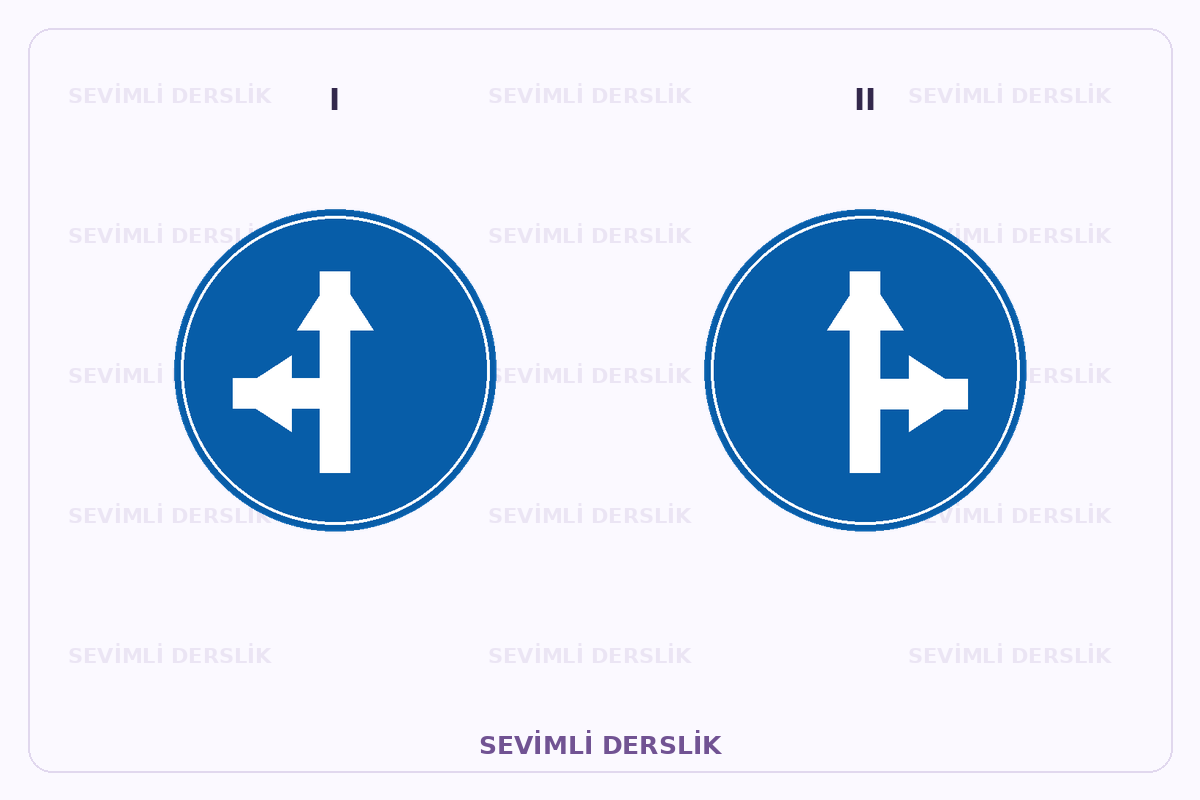 Sevimli Derslik filigranlı trafik işareti görseli. I ve II işaretleri yan yana gösterilmiştir.