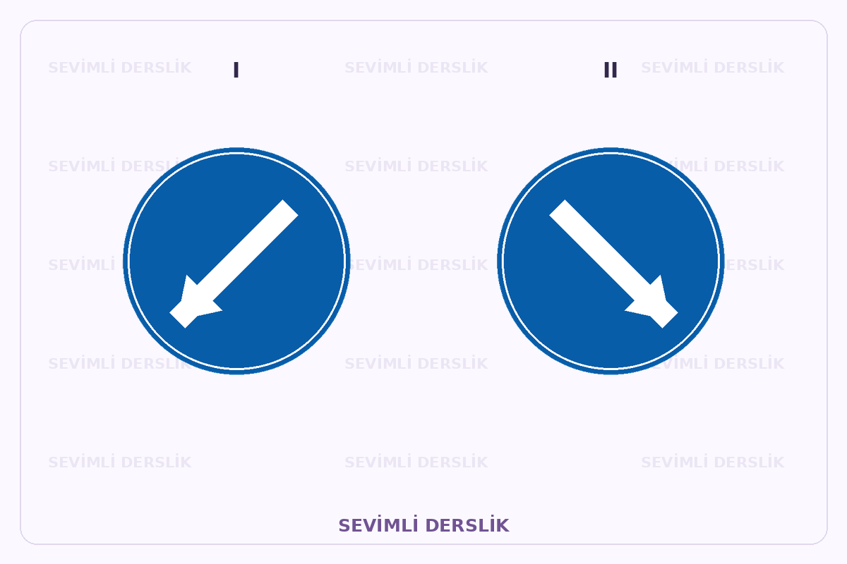 Sevimli Derslik filigranlı trafik işareti görseli. I ve II işaretleri yan yana gösterilmiştir.