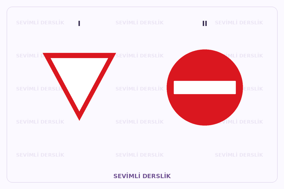 Sevimli Derslik filigranlı trafik işareti görseli. I ve II işaretleri yan yana gösterilmiştir.