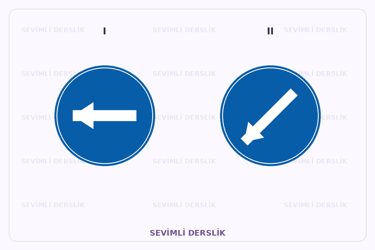 Sevimli Derslik filigranlı trafik işareti görseli. I ve II işaretleri yan yana gösterilmiştir.