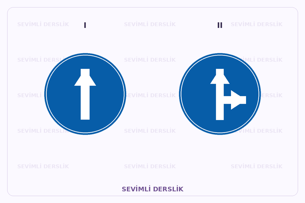 Sevimli Derslik filigranlı trafik işareti görseli. I ve II işaretleri yan yana gösterilmiştir.