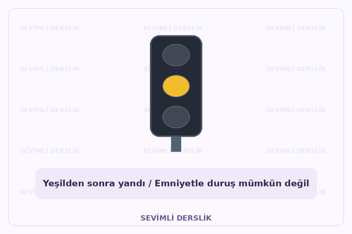 Sevimli Derslik filigranlı ışık veya yol işaretlemesi diyagramı. Tek işaret ve varsa araç bilgisi gösterilmiştir.