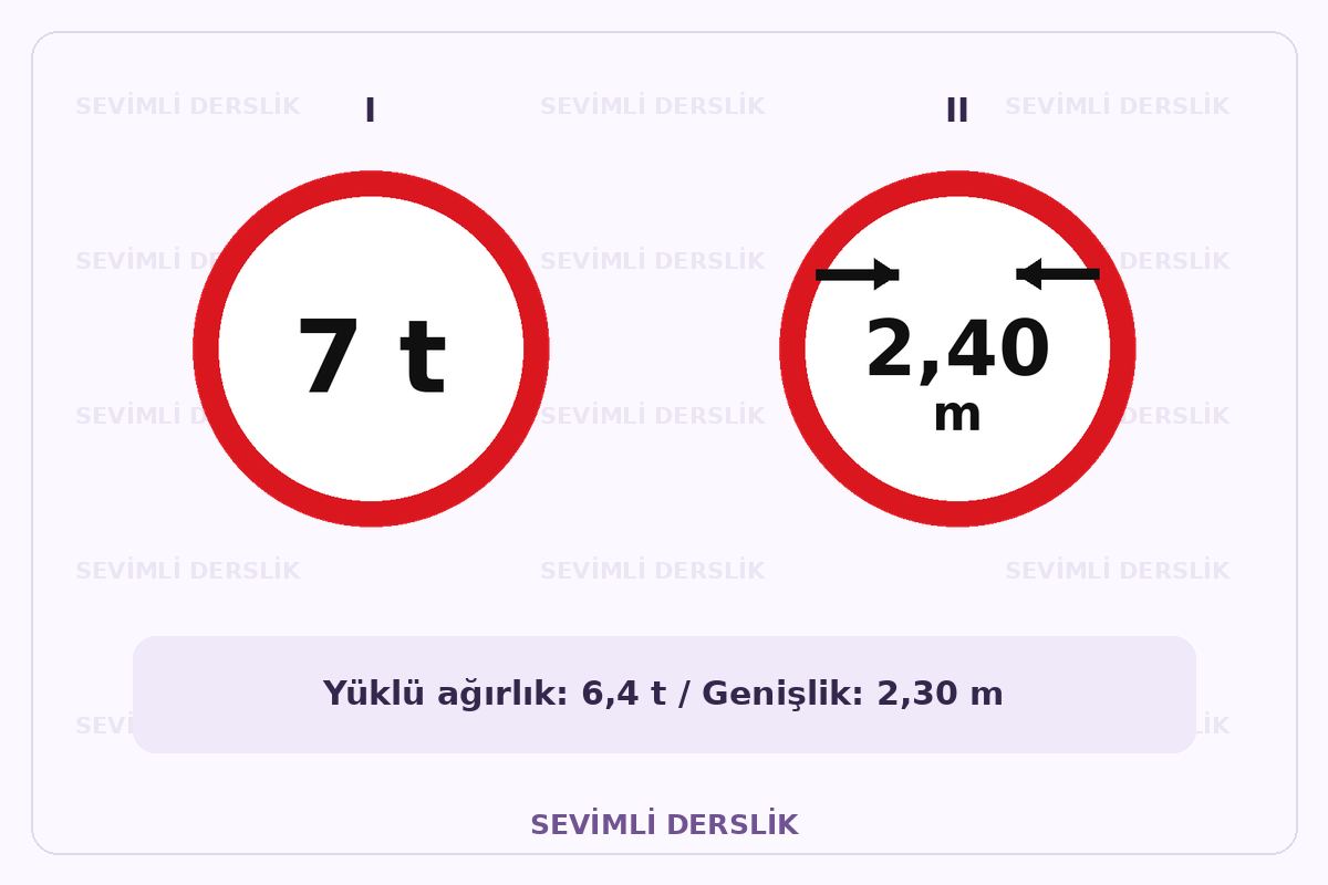 Sevimli Derslik filigranlı trafik işareti görseli. I ve II işaretleri yan yana gösterilmiştir.