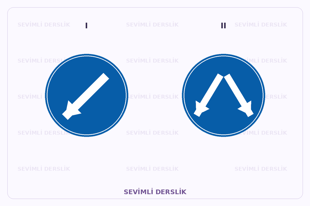 Sevimli Derslik filigranlı trafik işareti görseli. I ve II işaretleri yan yana gösterilmiştir.