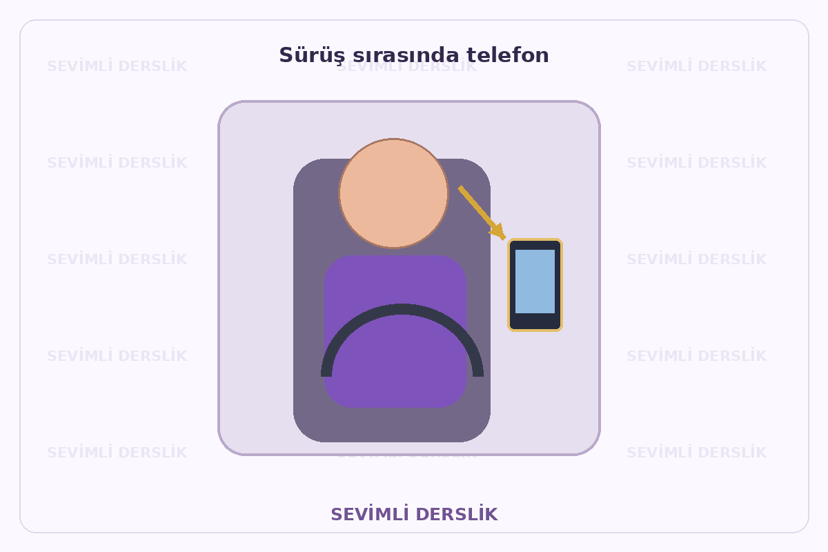 Filigranlı şematik eğitim görseli: Sürüş sırasında telefon