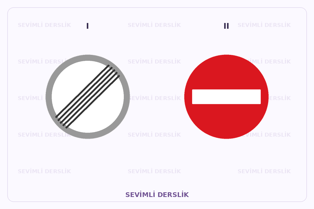 Sevimli Derslik filigranlı trafik işareti görseli. I ve II işaretleri yan yana gösterilmiştir.