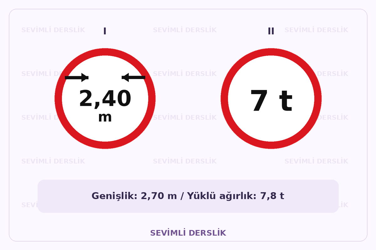 Sevimli Derslik filigranlı trafik işareti görseli. I ve II işaretleri yan yana gösterilmiştir.