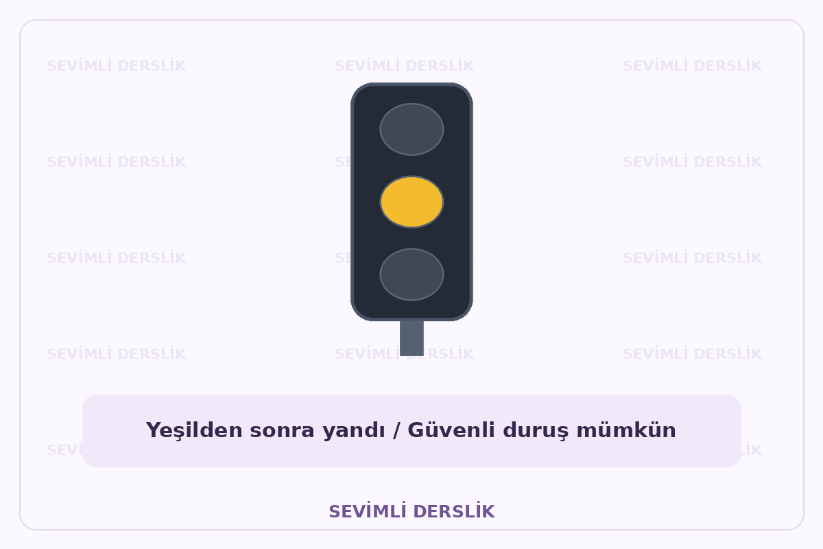 Sevimli Derslik filigranlı ışık veya yol işaretlemesi diyagramı. Tek işaret ve varsa araç bilgisi gösterilmiştir.
