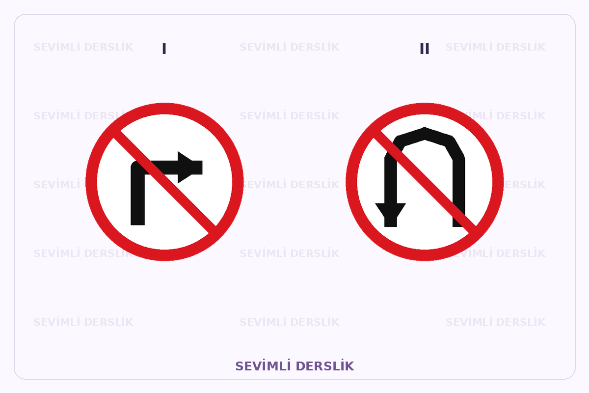 Sevimli Derslik filigranlı trafik işareti görseli. I ve II işaretleri yan yana gösterilmiştir.