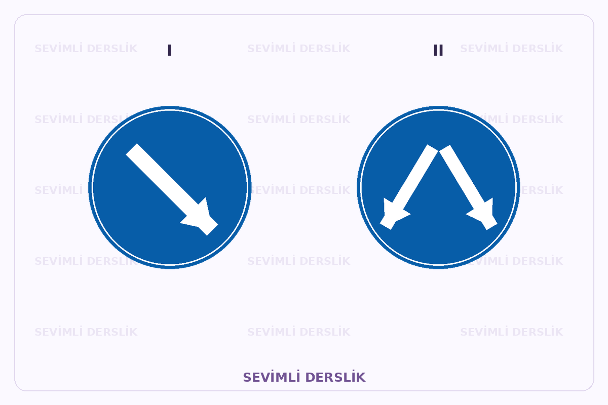 Sevimli Derslik filigranlı trafik işareti görseli. I ve II işaretleri yan yana gösterilmiştir.