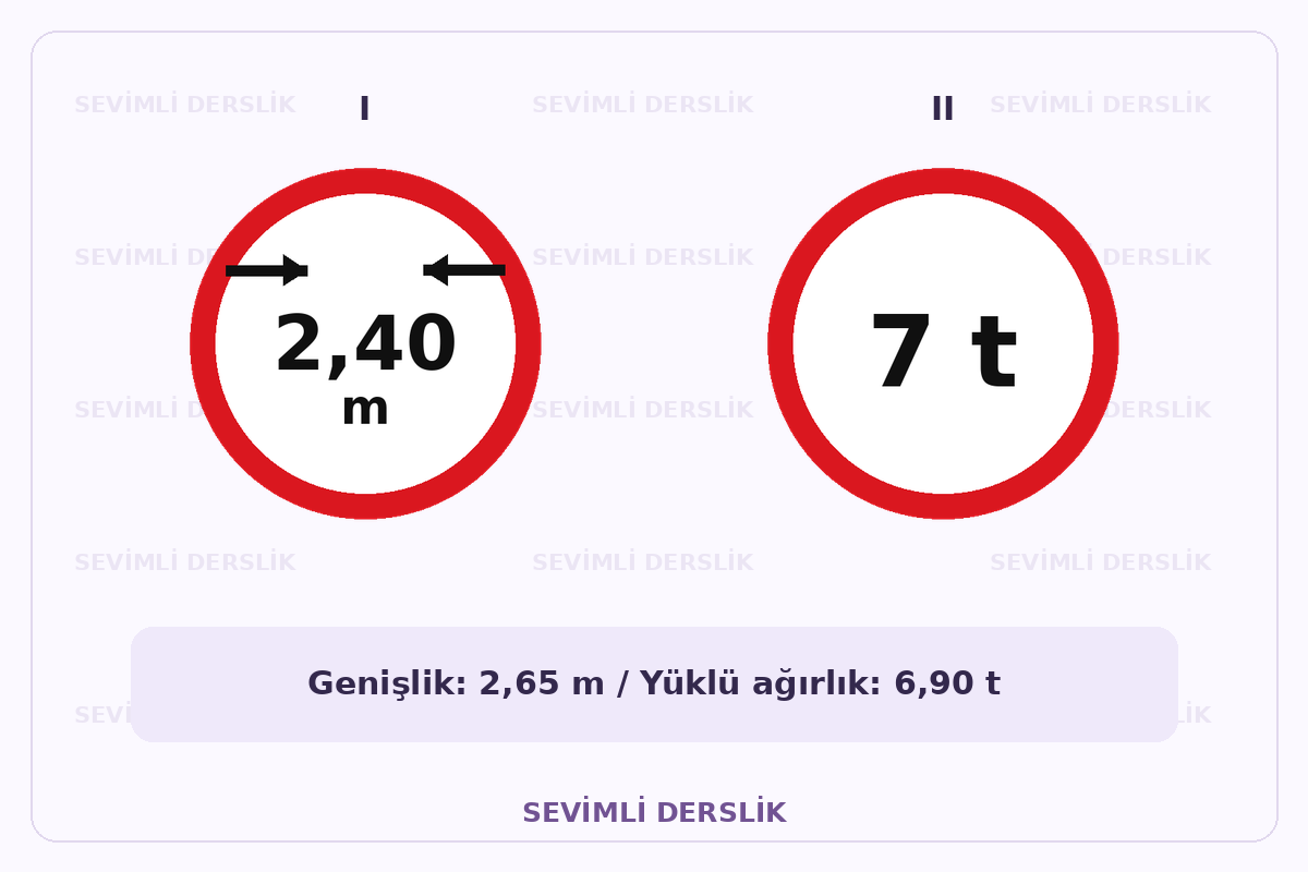Sevimli Derslik filigranlı trafik işareti görseli. I ve II işaretleri yan yana gösterilmiştir.